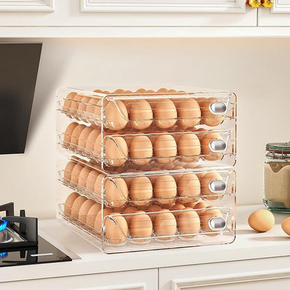 60 Egg Holder for Fridge, Egg Container for Refrigerator, Stackable Egg Storage Container, Egg Fresh Storage Box for Fridge, 2Layers Egg Tray, Clear Egg Organizer, BPA Free