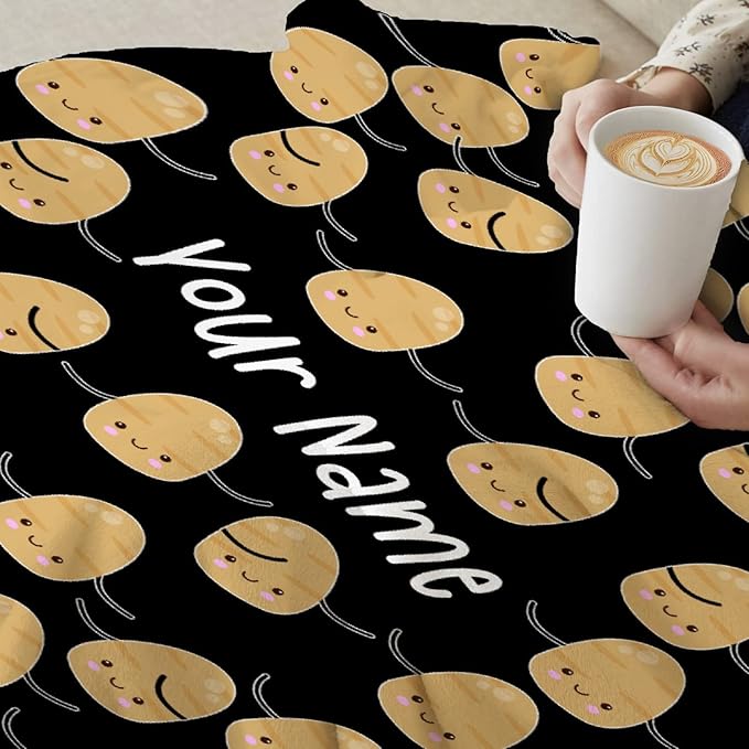Custom Flannel Blanket with Text Cute Kawaii Potato with Name Customized Blankets Warm Unique Personalized Throw Souvenirs Gift of Love 60”×50” Medium for Teen