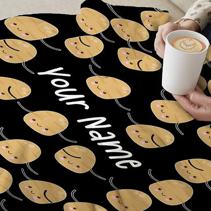 Custom Flannel Blanket with Text Cute Kawaii Potato with Name Customized Blankets Warm Unique Personalized Throw Souvenirs Gift of Love 60”×50” Medium for Teen