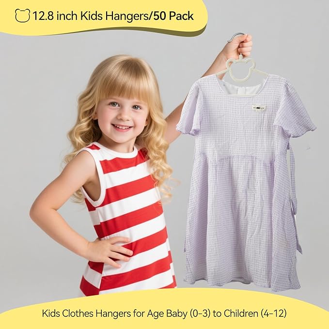 GoodtoU Kids Velvet Hangers 50 Pack - Baby Hangers for Toddler Infant Childrens Small Child Nursery Pants Clothes Organization (12.8 x 8.26 Inch, Bear)