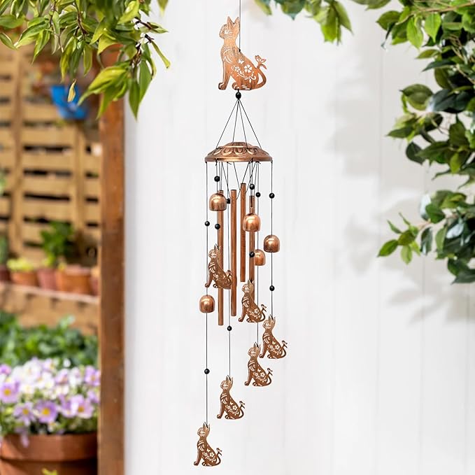 Cat Wind Chimes for Outside, Metal Windchimes Outdoors Birthday Gifts for Women Memorial Sympathy Wind Chimes for Patio Garden Yard