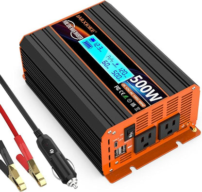 500 Watt Pure Sine Wave Power Inverter 12V DC to 110V 120V Converter for Home, RV and Off-Grid Solar Systems with Type-C Port, 2 AC Outlets, 2 USB Ports, LCD Display