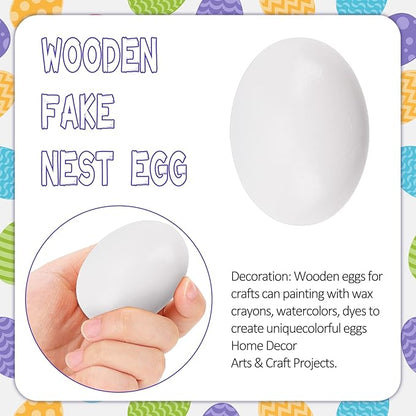 YunKo 6Pcs White Wooden Easter Eggs Fake Wooden Easter Eggs for Crafts Home Decor Great for DIY Decorations