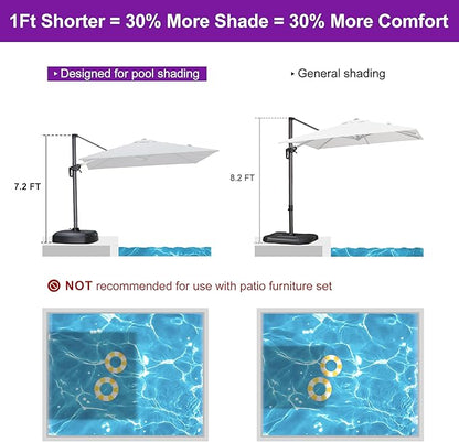 PURPLE LEAF 8' X 8' Patio Umbrella with Wheeled Base for Pool 7' High Offset Outdoor Cantilever Umbrella Swimming Pool Umbrella with 360°Rotation for Poolside Light Grey