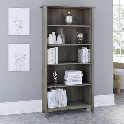 Bush Furniture Salinas 5 Shelf Bookcase in Driftwood Gray, Tall Bookshelf, Large Book Shelf for Living Room, Home Office, or Entryway
