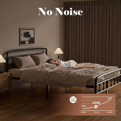 Queen Bed Frames with Headboard, Heavy Duty Bed Frames with Headboard Noise-Free Design & 12" Underbed Storage,No Box Spring Needed/Tool-Free 30 Mins Assembly