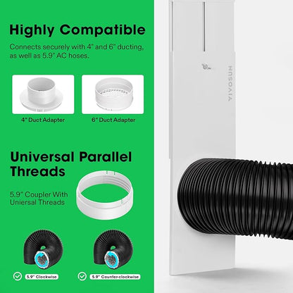 VIVOSUN Window Vent Kit, Portable AC Window Seal Kit, Fit with 4”/6” Ducting & 5.9” Hose for Sliding Window, Adjustable AC Vent Kit for Duct Fans, Air Conditioner, Dryer