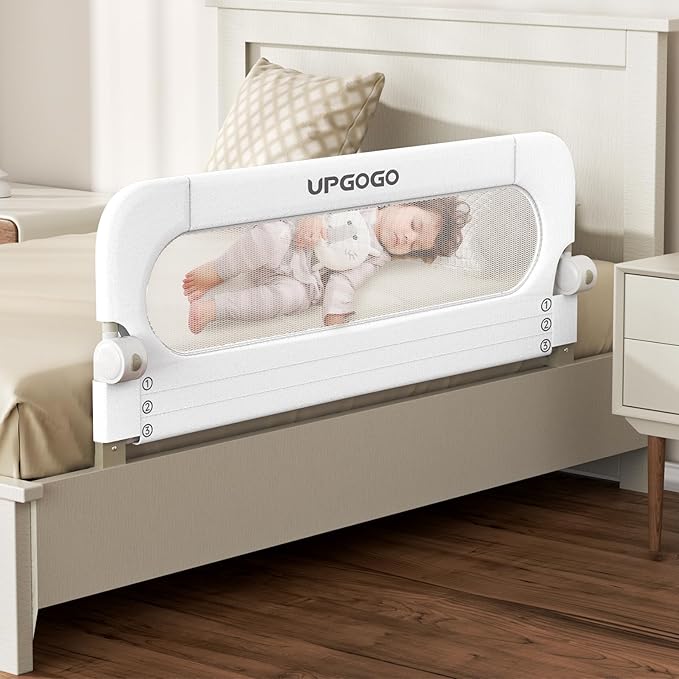 Folding Bed Rail for Toddlers,Baby Bed Rail Guard with Reinforced Anchor Safety System,Fit Bunk,Full Size,Queen,King,Twin(White,43"x23.6")