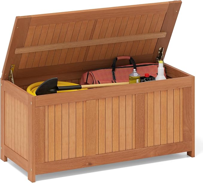 Tangkula 58 Gallon Wood Outdoor Storage Box, 3-in-1 Patio Storage Bench with Flip Top for Cushions, Pool Supplies, Gardening Tools, Outdoor Deck Box for Garden, Backyard, Poolside