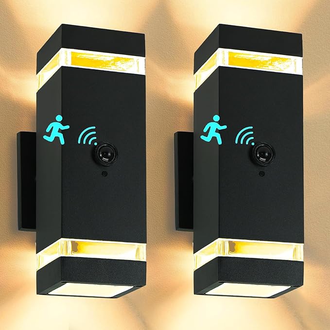 2 Pack Motion Sensor Outdoor Lights, Dusk to Dawn Waterproof Wall Sconce