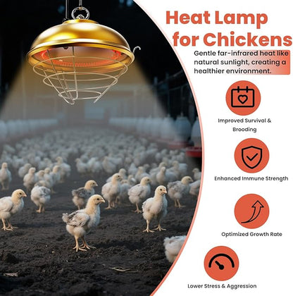 Heat Lamp for Chickens, 170W & 350W Adjustable Heating Temperature and Hanging Height, Chicken Coop Heater, Brooder Lamp, Carbon Fiber Heating Lamp for Chicks, Ducks, Rabbits, Cats, Dogs, Livestocks