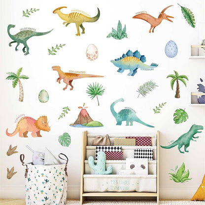 Wall Decals for Kids Room - Self Adhesive Removable Dino Palm Tree Wall Stickers, Jungle Nursery Bedroom Playroom Classroom Decor, Easy Peel & Stick Boys/Girls Home Art