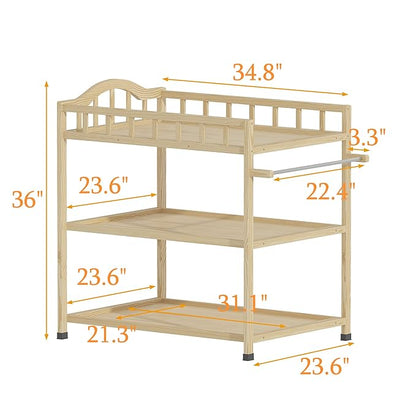 Paintless Pine Wood Baby Changing Table with Storage Shelves, Portable Nursery Diaper Changing Station for Infants, Children's Room, Bedroom, Nursery Changing & Dressing Furniture,Natural