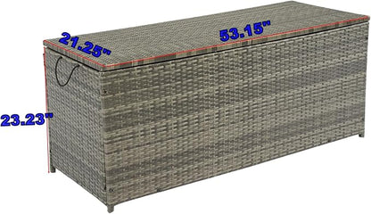 CHUNLY 113 Gallon Outdoor Waterproof Large Wicker Deck Box with Lids Indoor Storage Bench Storage Cabinet for Patio Furniture Cushions, Packages, Pillows and Garden Tools, Gray