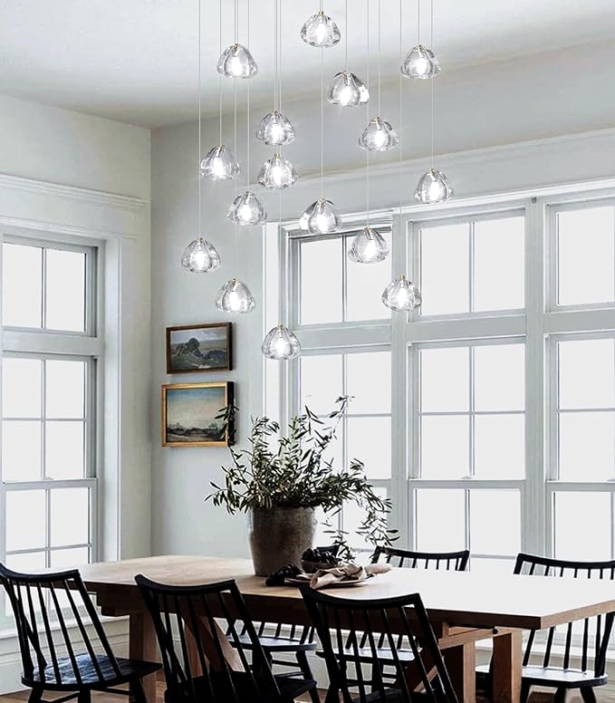 W27.6 x D11.8 x H118 Rectangular Glam Chandelier Bubble Crystal Ceiling Pendant