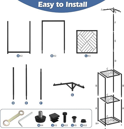 3-Tier Hanging Plant Stand Indoor Outdoor - 67" Tall Corner Shelf for 5 Potted Flowers,Square Planter Holder Metal Display Rack for Living Room, Balcony, Garden,Space-Saving Standing Plant Hanger