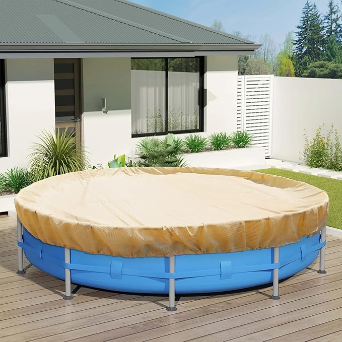 ECOOPTS 22 ft Round Pool Cover for Above Ground Pools, Swimming Pool Cover Protector Winter Safety Cover (Beige)