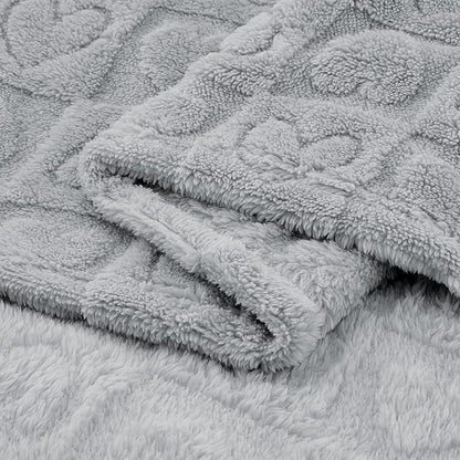 CREVENT 30"X40" Cozy Soft Warm Sherpa Baby Blanket for Girls Boys, Newborn Essentials for Infant, Baby Shower Receiving Gift - Grey Heart 75X100cm + Gift Bag with Ribbon