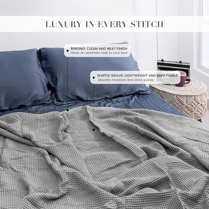Salt Earth GOTS Certified 100% Organic Cotton Throw Blanket, 55" x 60" Waffle Blankets & Throws for Bed, Throw Blanket for Couch, Modern & Cozy Blanket, All Season,Comfy & Soft Blanket(Scottish Grey)