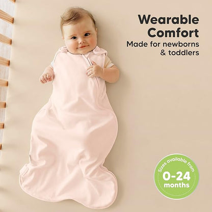 2-Pack Organic Baby Sleep Sacks, 100% Cotton - Soft & Breathable 0.5TOG Baby Wearable Blanket, Toddler Sleeping Sack 6-18 months, Easy to Wear Transitional Swaddles for Newborns,Infants(Mist Rose, M)