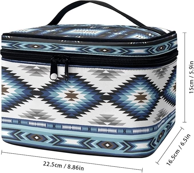 Western Makeup Bags for Woment Tribal Ethnic Tribal Aztec Navajo Portable Cosmetic Travel Bags with Zipper and Carry Handle Large Capacity Toiletry Case Organizer Storage Pouch