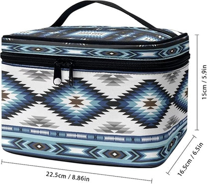 Western Makeup Bags for Woment Tribal Ethnic Tribal Aztec Navajo Portable Cosmetic Travel Bags with Zipper and Carry Handle Large Capacity Toiletry Case Organizer Storage Pouch