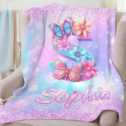 D-Story Ship Next Day, Personalized Baby Blanket with Name, Custom Baby Blanket for Kids, Butterfly Blankets in Easter Personalized Baby Gifts for Infant Newborn Shower