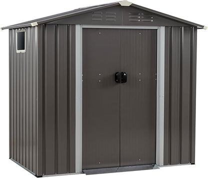 Vongrasig 6x4 FT Outdoor Storage Shed, Metal Garden Shed Clearance with Window and Lockable Door, All-Weather Sloping Roof Tool Shed for Backyard, Patio, Grey