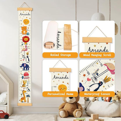 Personalized Growth Chart for Wall, Kids Height Wall Chart for Kids Baby Child Toddler Boys Girls (Animals)