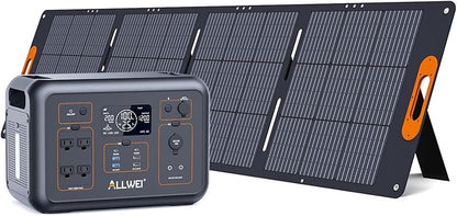 ALLWEI LiFePO4 Portable Power Station 1200W with 1 * 200W Solar Panel, Fast Charge in 1.5Hrs, 1008Wh Solar Generator(Peak 2400W), 4* AC Outlet, Home Backup Battery for Emergency RV Camping Off-grid