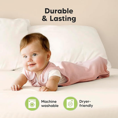 2-Pack Organic Baby Sleep Sacks, 100% Cotton - Soft & Breathable 0.5TOG Baby Wearable Blanket, Toddler Sleeping Sack 6-18 months, Easy to Wear Transitional Swaddles for Newborns,Infants(Mist Rose, M)