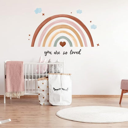 Containlol Rainbow Wall Decals, Playroom Wall Decor for Girl Room, Watercolor Peel and Stick Wallpaper, Boho Wallpaper 30 x 14 Inch Heart Art Stickers for Toddler Bedroom Nursery(Orange,Boho)