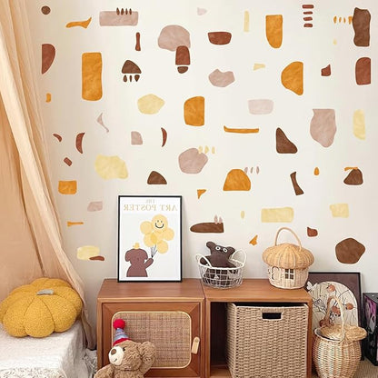 Terrazzo Pattern Wall Stickers Boho Geometric Wall Decals Peel and Stick Irregular Abstract Pattern Stickers Removable Modern Boho Wall Decals for Bedroom Living Room Decor