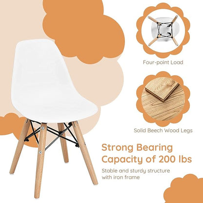 Costzon Kids Chair 4 Pcs, Toddler Chair in Mini DSW Size w/Solid Wood Legs, Wire Steel Base, Curved Backrest, Mid-Century Plastic Study Chair for Children of 3+, Ideal for Nursery, School & Home Use