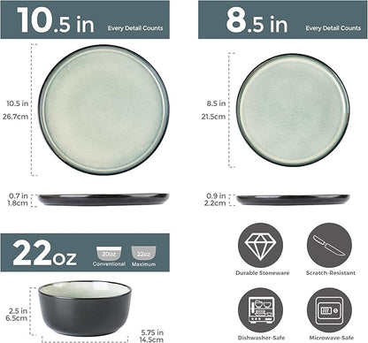 AmorArc Stoneware Dinnerware Sets,Round Reactive Glaze Plates and Bowls Set,Highly Chip and Crack Resistant | Dishwasher & Microwave Safe Dishes Set,Service for 4 (12pc)