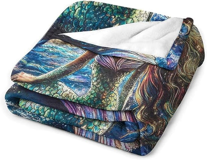 Mermaid Blanket Navy Mermaids Gifts for Girls Boys Woman Kids Ocean Mermaid Lover Coastal Throw Blankets Soft Blanket Warm Fleece Flannel Plush Blankets for Bed Sofa Couch 50"x60"