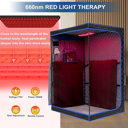 Smartmak Portable Infrared Sauna,1 or 2 Person Oversize Infrared Sauna Box with 660nm Red Light Therapy, Full Body Sauna Tent for Home, Folding Chair (Blue-2 Person)