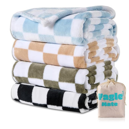 4 Pcs Baby Blankets, Fluffy Small Crib Blankets for Boys, Fleece Checkered Blanket, Toddler Receiving Blankets 30×40