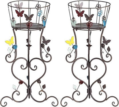 2 Pack Metal Plant Stands, 25”H Wrought Iron Tall Plant Stand, Heavy Duty Vintage Flower Pot Stand Holders, Corner Decorative Potted Planter Display Rack for Indoor Outdoor Garden Patio Lawn