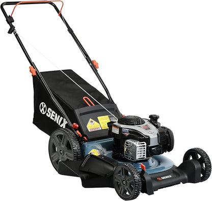 SENIX LSPG-M7 21'' Gas Push Lawn Mower, with 140 cc 4-Cycle Briggs & Stratton Engine, 3-in-1 Bagging, Mulching, and Side Discharge, 6-Position Dual Lever Height Adjustment, 16 Gallon Grass Bag