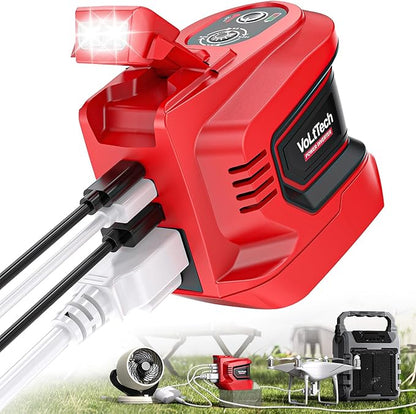Real 200W Power Inverter Compatible with Milwaukee 18V, VoLtTech Battery Inverter 18V to 110V-120V, Phone Charger USB Charger Adapter with 2 USB Ports & 1 Type-C & 1 AC Outlet (No Battery)