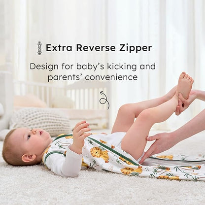 Baby Sleep Sack 0-6 months, 100% Cotton Sleeping Sack for Newborn and Infant, 3 Pack Baby Wearable Blanket, 0.5 Tog Lightweight Double Zipper Sleep Bag Small Brown Green Lion