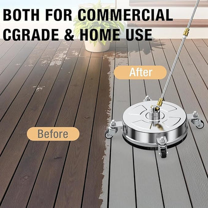 19" Pressure Washer Surface Cleaner with 4 Wheels, Stainless Steel Housing, 4000 PSI Max, 3 Connect Nozzles & 2 Extension Wands, Pressure Washer Surface Cleaner for Concrete, Patios, Sidewalks