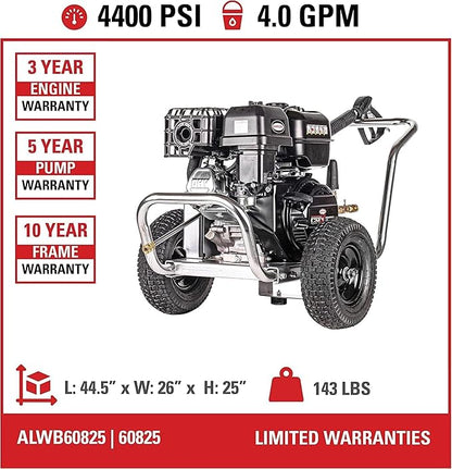 Simpson Cleaning ALWB60825 Aluminum Gas Pressure Washer Powered by Simpson, 4400 PSI at 4.0 GPM 60825