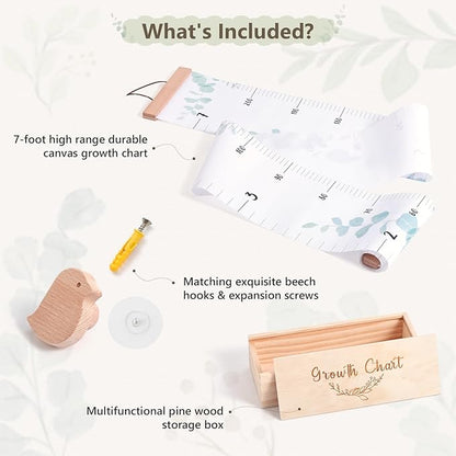 let's make Growth Chart for Wall 7 Ft Height Chart with Keepsake Box & Hook Waterproof Canvas Measure Wall Ruler Removable Neutral Nursery Wall Decor for Baby Kids Toddlers