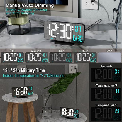 KOSUMOSU Digital Alarm Clock 6.7in Black Clock