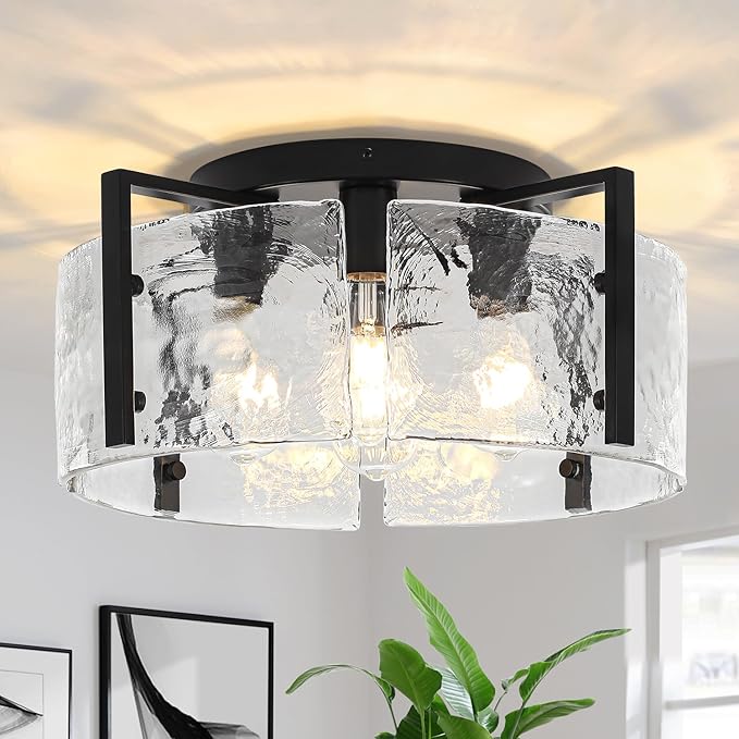 18.5'' Modern Black Semi Flush Mount Ceiling Light, Entryway Light Fixture
