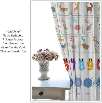 Kids Alphabet Curtains Cartoon Animal Funny Learning Colorful Educational Nursery Curtain with Rod Pocket for Bedroom Classroom Decor Drapes Window Treatments 2 Panels Set 63" W X 63" L