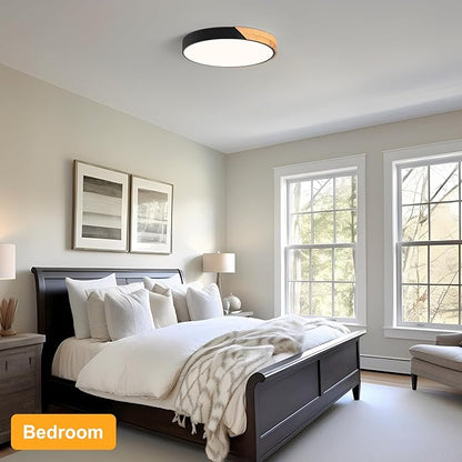 Vikaey Modern LED Ceiling Light, Minimalist Wood Flush Mount Ceiling Light