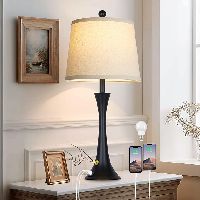 27.5" Black table Lamps for Living Room, Touch Control 3-Way Dimmable Bedside